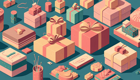 Gift boxes isometric seamless pattern with gift boxes and ribbonsの素材