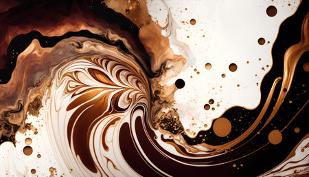 Brown and black abstract background with liquid ink splashes. Mixed colors.の素材