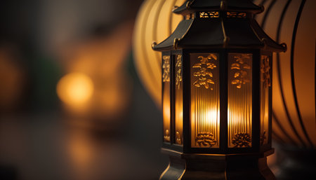 Lantern in the dark. Selective focus. Shallow depth of fieldの素材