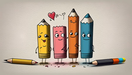Cute crayons with heart and pencils. Vector illustration.の素材