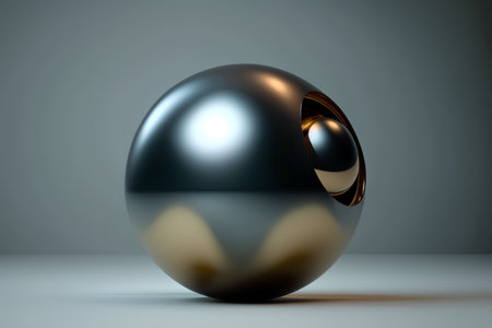 3d rendering of a black sphere in a dark room with a shadowの素材