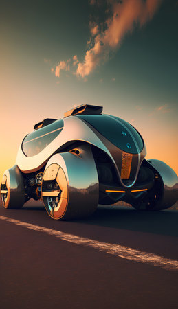 3D rendering of a concept car in the desert with sunset.の素材