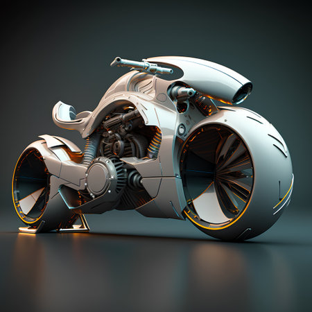 3D rendering of a brand-less generic motorcycle on a dark backgroundの素材
