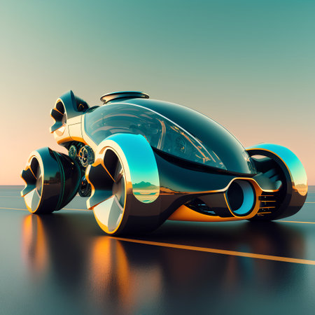 Futuristic concept car on the road. 3D rendering.の素材