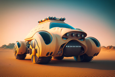 3d rendering of a monster truck in the desert. 3d illustration.の素材