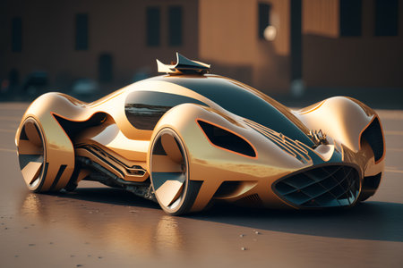 3D render of a futuristic concept car on the road. 3D illustration.の素材