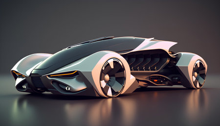 Futuristic concept car on a dark background. 3d renderingの素材