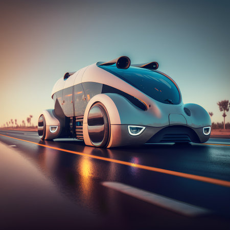 3d rendering of a car on the road in the desert.の素材