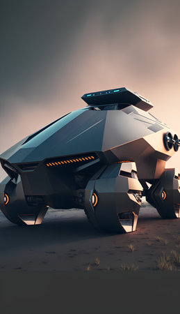 3D rendering of a futuristic concept car in the desert. 3D rendering.の素材