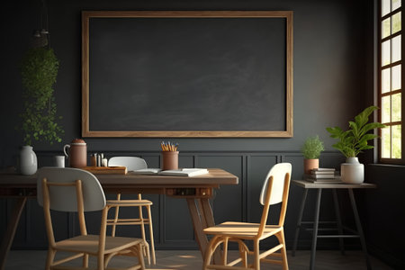 Interior of a cafe with blackboard, 3d render.の素材