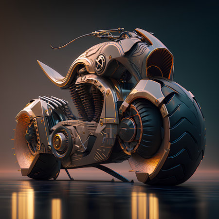 3d rendering of a chopper motorcycle on a dark background.の素材