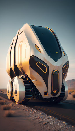 3D rendering of a monster truck in the middle of the desertの素材