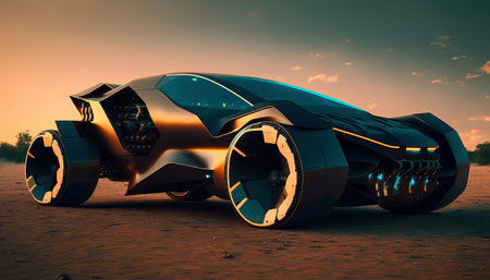 3D render of a brand-less generic concept car in desertの素材