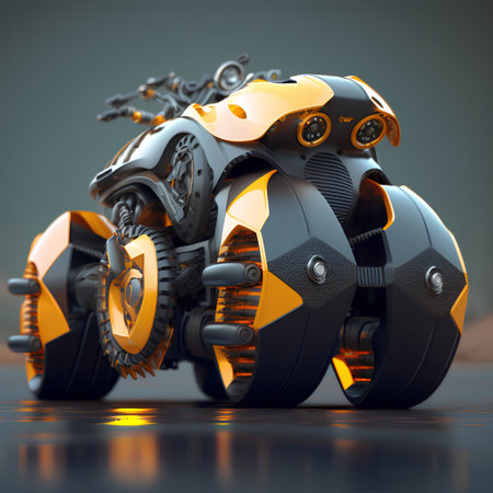 3d render of futuristic robot with yellow wheels. 3d illustrationの素材