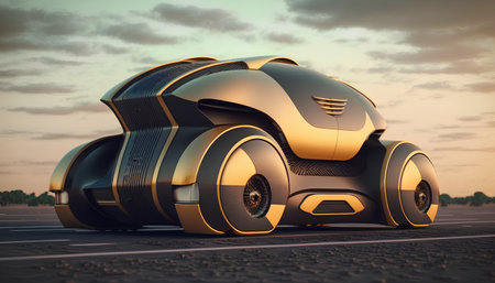 3D rendering of a brand-less generic concept car in the desertの素材