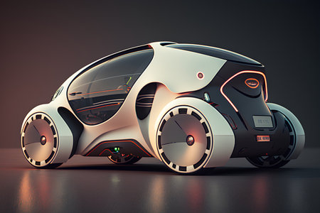 Modern electric car on a dark background. 3d rendering. 3d illustration.の素材