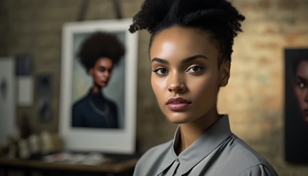 Portrait of beautiful african american woman in hairdressing salonの素材
