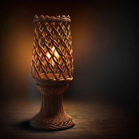 Burning candle in a wicker candlestick. 3d renderingの素材