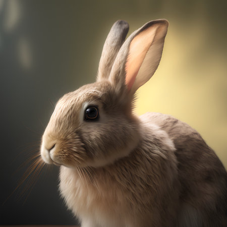 Close-up of a cute little rabbit on a dark background.の素材