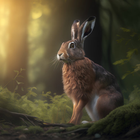 Rabbit in the forest on a sunny day. 3d renderingの素材