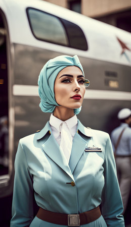 Beautiful young woman in a turban on the background of the train.の素材
