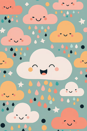 Seamless pattern with clouds and raindrops. Vector illustration.の素材