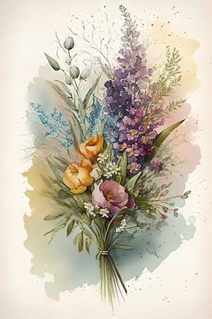 Watercolor bouquet of wildflowers. Hand-drawn illustration.の素材