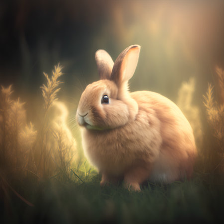 Rabbit on the grass in the meadow. Easter background.の素材