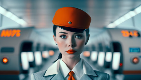Portrait of a beautiful girl in an orange cap. 3d renderingの素材