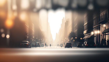 City street at night with cars and lights. 3D Renderingの素材