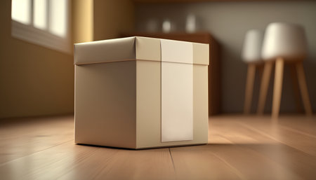 3d rendering of a cardboard box on the floor in the roomの素材