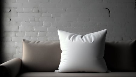 Comfortable pillow on sofa in modern living room with brick wall backgroundの素材