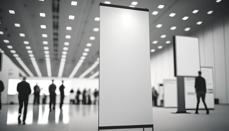 Blank advertising stand in modern exhibition hall. 3d rendering.の素材