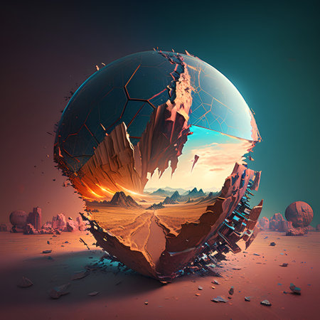 3d render of a planet in the desert. 3d illustrationの素材