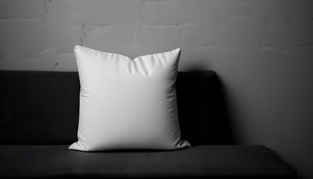 Black and white sofa with pillows on the brick wall background.の素材