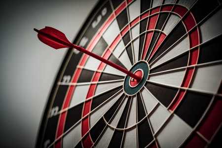 dartboard with red arrow hitting the center, business success conceptの素材