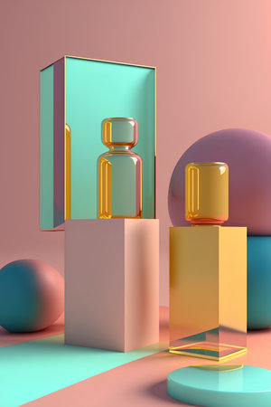 3d render of abstract geometric forms. Minimal scene with geometrical forms. Abstract background for product display.の素材