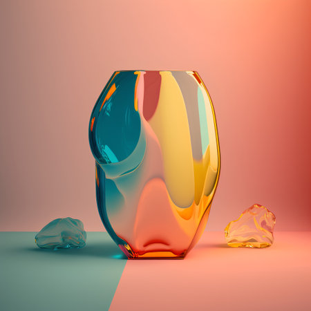 3d illustration of glass vase on pink and blue background.の素材