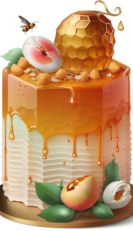Piece of cake with apricot and honey. Vector illustration.の素材