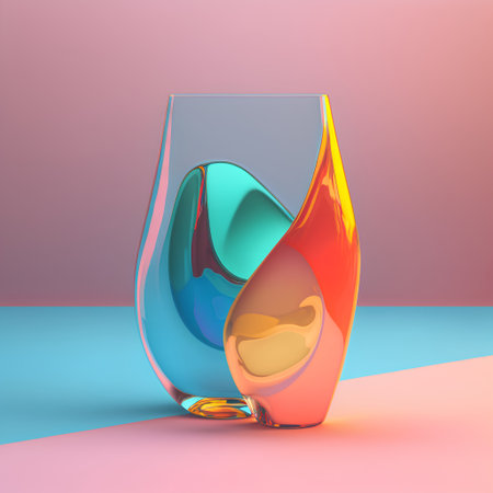 Colorful glass vase on pink and blue background. 3D renderingの素材