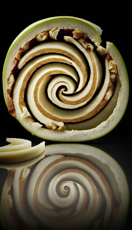 Sliced Ã¢â¬â¹Ã¢â¬â¹peel apple on black backgroundの素材