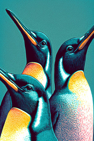 Gentoo penguins. Hand drawn illustration of Gentoo penguins.の素材