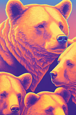 Polar bear family portrait. Colorful illustration for your design.の素材