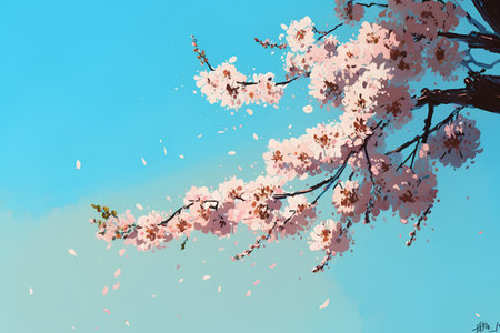 cherry blossom on blue sky background. cherry blossom backgroundの素材