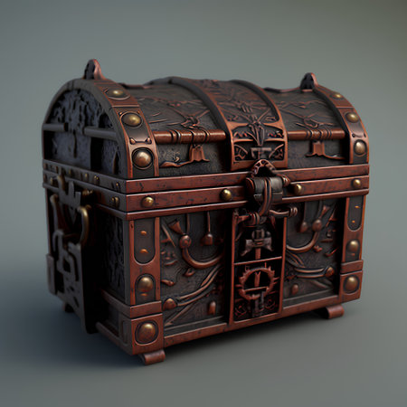 Treasure chest, 3d render, isolated on gray background.の素材