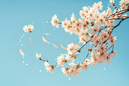 cherry blossom on blue sky background - vintage effect style picturesの素材