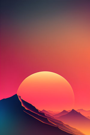 Sunset on the mountain. Vector illustration. Colorful background.の素材