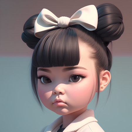 3D render of a cute Japanese girl with a bow on her headの素材