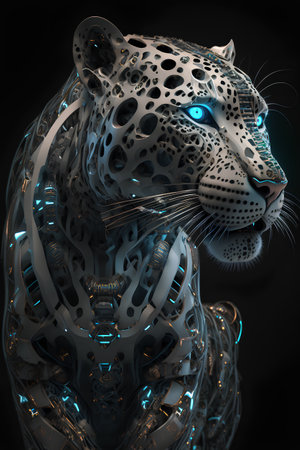 3D Illustration of a Female Leopard in a Futuristic Styleの素材