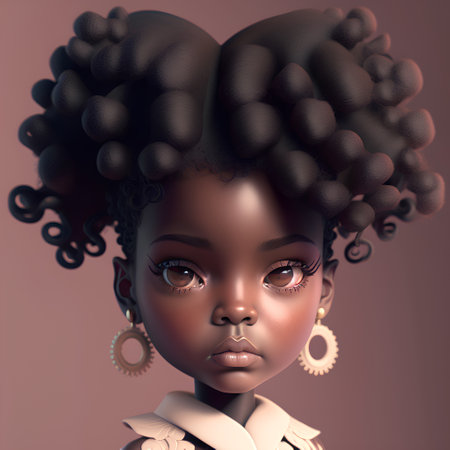 3D rendering of a beautiful African American girl with a hairstyle of black color.の素材
